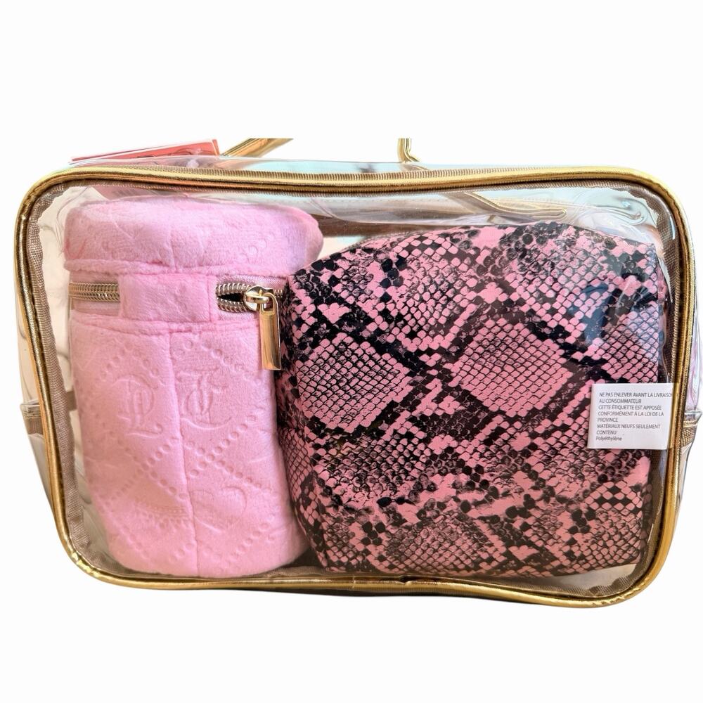 Juicy Couture Nested Travel Cosmetic Bags 4 Piece Set Pink Black Gold NWT - Picture 5 of 7